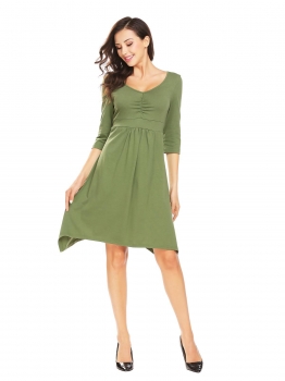 Army green Women V-Neck 3"4 Sleeve Solid Irregular Slim Fit Casual Empire Waist Dress, Multicolor
Army green Women V-Neck 3"4 Sleeve Solid Irregular Slim Fit Casual Empire Waist Dress, Multicolor