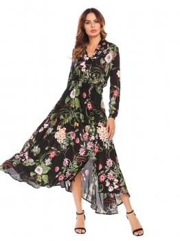 Black Bohemian Shawl Neck Long Sleeve Floral Button Front Split Maxi Beach Dress, Multicolor
Black Bohemian Shawl Neck Long Sleeve Floral Button Front Split Maxi Beach Dress, Multicolor