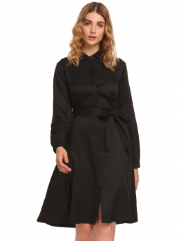 Black Long Sleeve Solid Button-down Knee Length Shirt Casual Work Dress With Belt, Multicolor
Black Long Sleeve Solid Button-down Knee Length Shirt Casual Work Dress With Belt, Multicolor