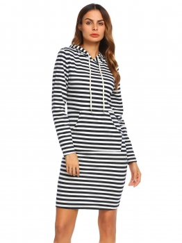 Black Women's Hooded Long Sleeve Striped Slim Fit Casual Hoodie Dress with Pocket, Multicolor
Black Women's Hooded Long Sleeve Striped Slim Fit Casual Hoodie Dress with Pocket, Multicolor