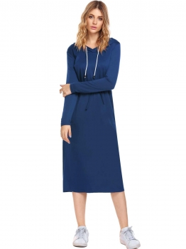 Royal Blue Long Sleeve Solid Hooded Pocket Drawstring Straight Dress, Multicolor
Royal Blue Long Sleeve Solid Hooded Pocket Drawstring Straight Dress, Multicolor