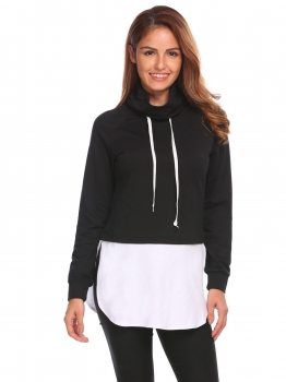 Black Women Long Sleeve Cowl Neck Patchwork Hoodie Split Slim Leisure Pullover Tops, Multicolor
Black Women Long Sleeve Cowl Neck Patchwork Hoodie Split Slim Leisure Pullover Tops, Multicolor