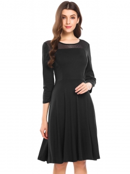 Black Women 3"4 Sleeve Hollow Net Patchwork Fit and Flare Casual Party Dress, Multicolor
Black Women 3"4 Sleeve Hollow Net Patchwork Fit and Flare Casual Party Dress, Multicolor