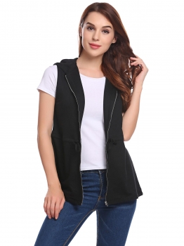 Black Women Casual Hooded Sleeveless Solid Slim Waist Drawstring Zipper Vest, Multicolor
Black Women Casual Hooded Sleeveless Solid Slim Waist Drawstring Zipper Vest, Multicolor