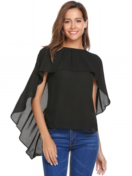 Black O-Neck Sleeveless Back Zipper Solid Cloak Style Casual Chiffon Shirt Blouse, Multicolor
Black O-Neck Sleeveless Back Zipper Solid Cloak Style Casual Chiffon Shirt Blouse, Multicolor