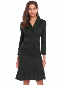 Black Retro Style Long Sleeve Solid V Neck Official Fitted Casual Dress, Multicolor
Black Retro Style Long Sleeve Solid V Neck Official Fitted Casual Dress, Multicolor