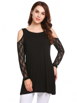 Black Women Casual O-Neck Cold the Shoulder Lace Patchwork Sexy Blouse T-shirt Tops, Multicolor
Black Women Casual O-Neck Cold the Shoulder Lace Patchwork Sexy Blouse T-shirt Tops, Multicolor