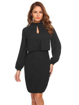 Black Stand Collar Long Sleeve Split Chiffon Package Hip Business Party Dress, Multicolor
Black Stand Collar Long Sleeve Split Chiffon Package Hip Business Party Dress, Multicolor
