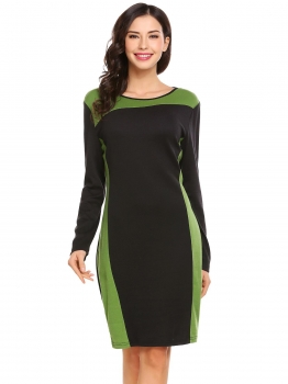 Green Women Casual O-neck Long Sleeve Contrast Color Patchwork Pencil Dress, Multicolor
Green Women Casual O-neck Long Sleeve Contrast Color Patchwork Pencil Dress, Multicolor