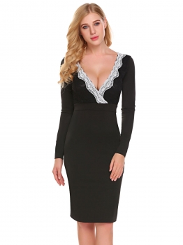 Black Women V-Neck Long Sleeve Floral Lace Patchwork Bodycon Going Out Dress, Multicolor
Black Women V-Neck Long Sleeve Floral Lace Patchwork Bodycon Going Out Dress, Multicolor