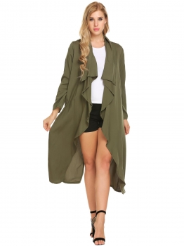 Army green Solid Long Sleeve Open Front Draped Casual Trench Cardigan, Multicolor
Army green Solid Long Sleeve Open Front Draped Casual Trench Cardigan, Multicolor