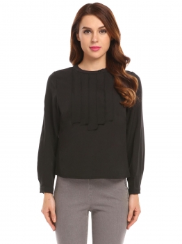 Black Women O-Neck Long Sleeve Solid Pleated Placket Casual OL Blouse Top, Multicolor
Black Women O-Neck Long Sleeve Solid Pleated Placket Casual OL Blouse Top, Multicolor
