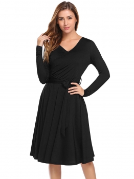Black Women Fashion V-Neck Long Sleeve Solid Floral Slim Waist A-Line Dress with Belt, Multicolor
Black Women Fashion V-Neck Long Sleeve Solid Floral Slim Waist A-Line Dress with Belt, Multicolor