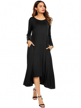 Black Women O-Neck Long Sleeve Asymmetrical Hem Solid Casual Loose Maxi Casual Dress, Multicolor
Black Women O-Neck Long Sleeve Asymmetrical Hem Solid Casual Loose Maxi Casual Dress, Multicolor