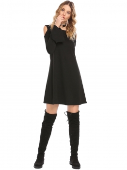 Black Women O Neck Cold Shoulder Flare Long Sleeve Ruched Cuff Loose Hem Dress, Multicolor
Black Women O Neck Cold Shoulder Flare Long Sleeve Ruched Cuff Loose Hem Dress, Multicolor