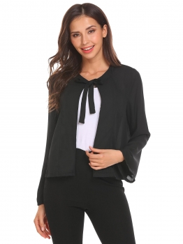 Black Flare Sleeve Lace Up Split Front Solid Casual Chiffon Cropped Jacket, Multicolor
Black Flare Sleeve Lace Up Split Front Solid Casual Chiffon Cropped Jacket, Multicolor