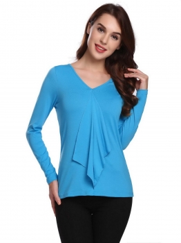 Blue Women Casual V-Neck Long Sleeve Solid Front Ruffle Pullover Slim Sexy Blouse T-shirt Tops, Multicolor
Blue Women Casual V-Neck Long Sleeve Solid Front Ruffle Pullover Slim Sexy Blouse T-shirt Tops, Multicolor