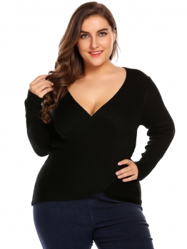 Black Women Plus Size Cross Front Plunging V-neck Long Sleeve Pullover Sweater, Multicolor
Black Women Plus Size Cross Front Plunging V-neck Long Sleeve Pullover Sweater, Multicolor