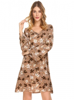 Brown Women Casual V Neck Flare Long Sleeve Floral Printed Bohemia Style Loose Dress, Multicolor
Brown Women Casual V Neck Flare Long Sleeve Floral Printed Bohemia Style Loose Dress, Multicolor