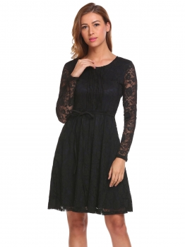 Navy blue Women O-Neck Long Sleeve Pleated Tie Up Floral Lace Casual Mini Dress, Multicolor
Navy blue Women O-Neck Long Sleeve Pleated Tie Up Floral Lace Casual Mini Dress, Multicolor