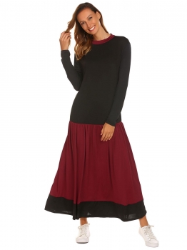 Wine red Women Casual Long Sleeve Contrast Color Patchwork Loose Maxi Dress, Multicolor
Wine red Women Casual Long Sleeve Contrast Color Patchwork Loose Maxi Dress, Multicolor