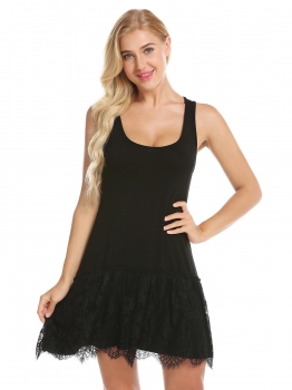 Black Women Casual Lace Splicing Sleeveless Round Neck Tank T-Shirt Dress, Multicolor
Black Women Casual Lace Splicing Sleeveless Round Neck Tank T-Shirt Dress, Multicolor
