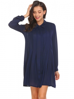 Navy blue Women Long Sleeve Pleated Casual Loose Fit Solid Chiffon Button Down Shirt Dress, Multicolor
Navy blue Women Long Sleeve Pleated Casual Loose Fit Solid Chiffon Button Down Shirt Dress, Multicolor