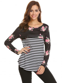 Black Women Long Sleeve Floral Striped Breast-feeding Maternity Nursing Tops, Multicolor
Black Women Long Sleeve Floral Striped Breast-feeding Maternity Nursing Tops, Multicolor