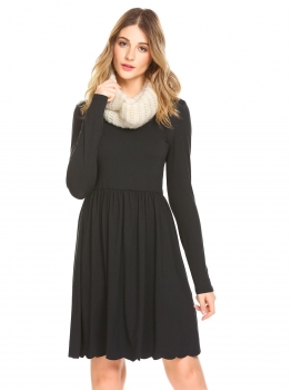 Black Women Lace Trim Round Neck Long Sleeve Fit and Flare Scalloped Hem Casual Dress, Multicolor
Black Women Lace Trim Round Neck Long Sleeve Fit and Flare Scalloped Hem Casual Dress, Multicolor