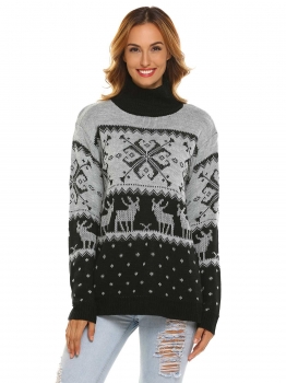 Black Women High Neck Long Sleeve Knitted Christmas Pattern Printed Pullover Sweater, Multicolor
Black Women High Neck Long Sleeve Knitted Christmas Pattern Printed Pullover Sweater, Multicolor