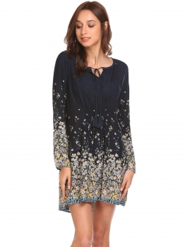 Navy blue Women Casual Lace Up O-Neck Long Sleeve Floral Print Ruched Tunic Dress, Multicolor
Navy blue Women Casual Lace Up O-Neck Long Sleeve Floral Print Ruched Tunic Dress, Multicolor