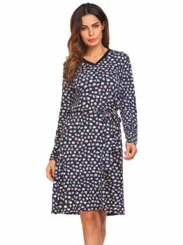 Navy blue Women V-Neck Long Sleeve Floral Slim Fit Casual A-Line T-Shirt Dress with Belt, Multicolor
Navy blue Women V-Neck Long Sleeve Floral Slim Fit Casual A-Line T-Shirt Dress with Belt, Multicolor