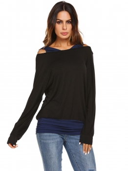 Navy blue Women Casual Hooded Long Sleeve Ruffle Hem False Two Pieces Sexy Blouse T-shirt, Multicolor
Navy blue Women Casual Hooded Long Sleeve Ruffle Hem False Two Pieces Sexy Blouse T-shirt, Multicolor
