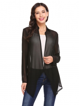 Black Women Turn Down Collar Roll Up Sleeve Open Front Irregular Chiffon Jacket, Multicolor
Black Women Turn Down Collar Roll Up Sleeve Open Front Irregular Chiffon Jacket, Multicolor