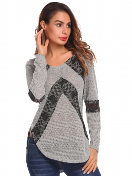 Gray Women Round Neck Lace Patchwork Curved Hem Causal Loose Pullover Sweater, Multicolor
Gray Women Round Neck Lace Patchwork Curved Hem Causal Loose Pullover Sweater, Multicolor