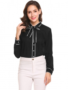 Black Women Tie-Bow Neck Long Sleeve Patchwork Casual Chiffon Button Down Shirt, Multicolor
Black Women Tie-Bow Neck Long Sleeve Patchwork Casual Chiffon Button Down Shirt, Multicolor
