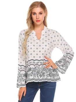 White Women Boho Style Notch Neck Long Sleeve Print Casual Loose Fit Blouse Top, Multicolor
White Women Boho Style Notch Neck Long Sleeve Print Casual Loose Fit Blouse Top, Multicolor