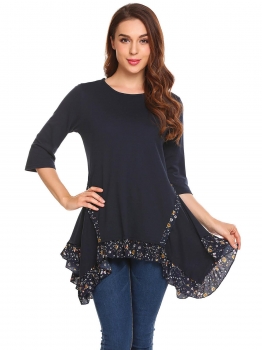 Navy blue Women 3"4 Sleeve Irregular Hem Ruffles Casual Loose Tunic T-Shirt, Multicolor
Navy blue Women 3"4 Sleeve Irregular Hem Ruffles Casual Loose Tunic T-Shirt, Multicolor