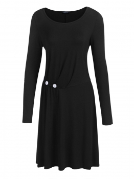 Black Women Round Neck Long Sleeve Side Ruched Button Decoration Casual Tunic Dress, Multicolor
Black Women Round Neck Long Sleeve Side Ruched Button Decoration Casual Tunic Dress, Multicolor