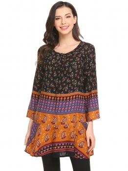 Black Women Casual O-Neck 3"4 Sleeve Prints A-Line Ruffle Hem Loose Blouse T-shirt Tops, Multicolor
Black Women Casual O-Neck 3"4 Sleeve Prints A-Line Ruffle Hem Loose Blouse T-shirt Tops, Multicolor