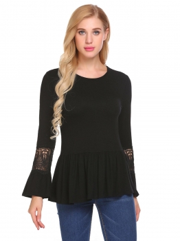 Black Women Fashion O-Neck Long Sleeve Lace Patchwork Slim Peplum Hem T-Shirt, Multicolor
Black Women Fashion O-Neck Long Sleeve Lace Patchwork Slim Peplum Hem T-Shirt, Multicolor