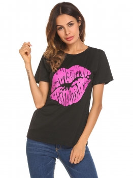 Black Women O Neck Short Sleeve Big Red Lips Printed Loose T-Shirt Blouse Tops, Multicolor
Black Women O Neck Short Sleeve Big Red Lips Printed Loose T-Shirt Blouse Tops, Multicolor