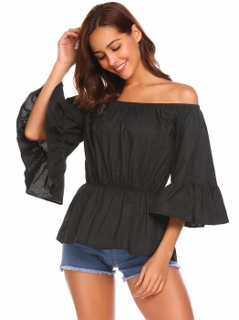 Black Women Off Shoulder 3"4 Flare Sleeve Solid Elastic Slim Waist Blouse Tops, Multicolor
Black Women Off Shoulder 3"4 Flare Sleeve Solid Elastic Slim Waist Blouse Tops, Multicolor