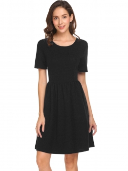 Black Loose O-Neck Solid Back Zipper Ruched Hem A-Line Casual Dress, Multicolor
Black Loose O-Neck Solid Back Zipper Ruched Hem A-Line Casual Dress, Multicolor