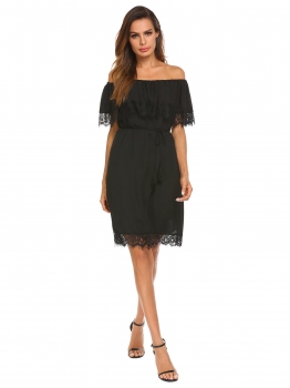 Black Women Ruffles Off Shoulder Lace Patchwork Loose Mini Dress With Lining, Multicolor
Black Women Ruffles Off Shoulder Lace Patchwork Loose Mini Dress With Lining, Multicolor