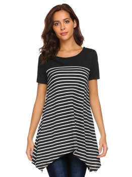 Black Women O-Neck Short Sleeve Striped Irregular Casual Loose Fit Tunic Top, Multicolor
Black Women O-Neck Short Sleeve Striped Irregular Casual Loose Fit Tunic Top, Multicolor