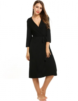 Black Womens 3"4 Sleeve Solid Loose V Neck Self Belt Long Robe Shapewear & Pajamas, Multicolor
Black Womens 3"4 Sleeve Solid Loose V Neck Self Belt Long Robe Shapewear & Pajamas, Multicolor