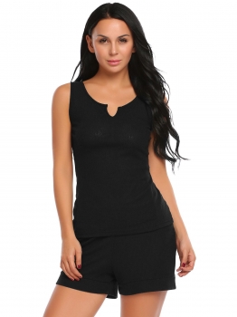Black Solid Notch Neck Tank Tops with Elastic Waist Shorts Pajamas Sets, Multicolor
Black Solid Notch Neck Tank Tops with Elastic Waist Shorts Pajamas Sets, Multicolor