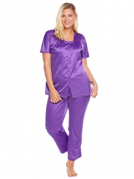 Purple Plus Size Satin Short Sleeve Button Front Tops and Pants Pajama Set, Multicolor
Purple Plus Size Satin Short Sleeve Button Front Tops and Pants Pajama Set, Multicolor