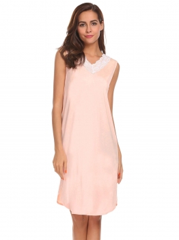 Rose red Women Sleepwear Lace Patchwork V-Neck Sleeveless Curved Hem Loose Nightgowns, Multicolor
Rose red Women Sleepwear Lace Patchwork V-Neck Sleeveless Curved Hem Loose Nightgowns, Multicolor